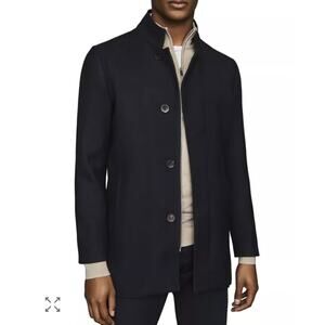 Reiss Mens Acres Twill Asymmetrical Jacket Coat Navy Size S Minimalist Business
